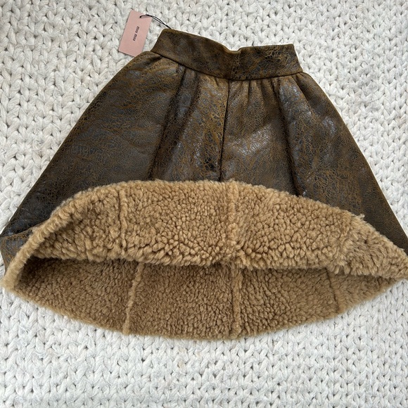 Miu Miu Brown Textured Leather & Sheep Skin Circle Skirt - Picture 7 of 15